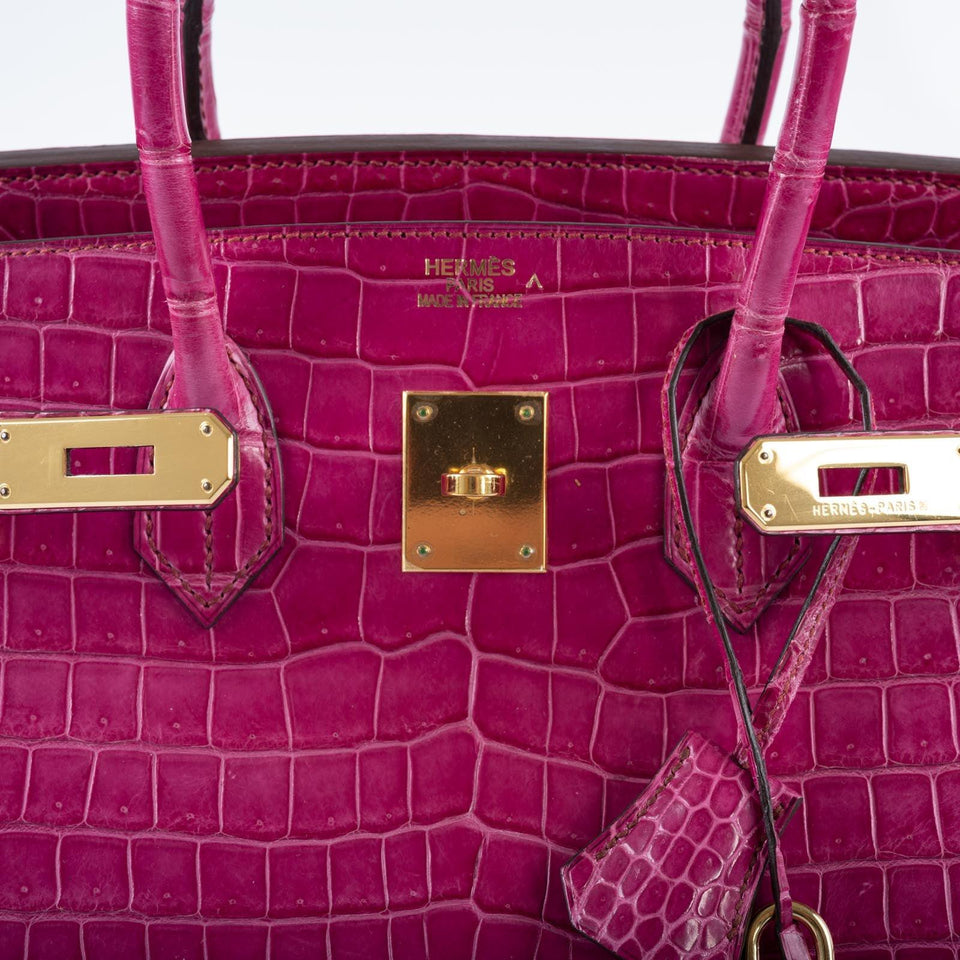 Hermes Birkin 35 Fuchsia Porosus Crocodile with Gold Hardware