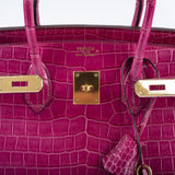 Hermes Birkin 35 Fuchsia Porosus Crocodile with Gold Hardware