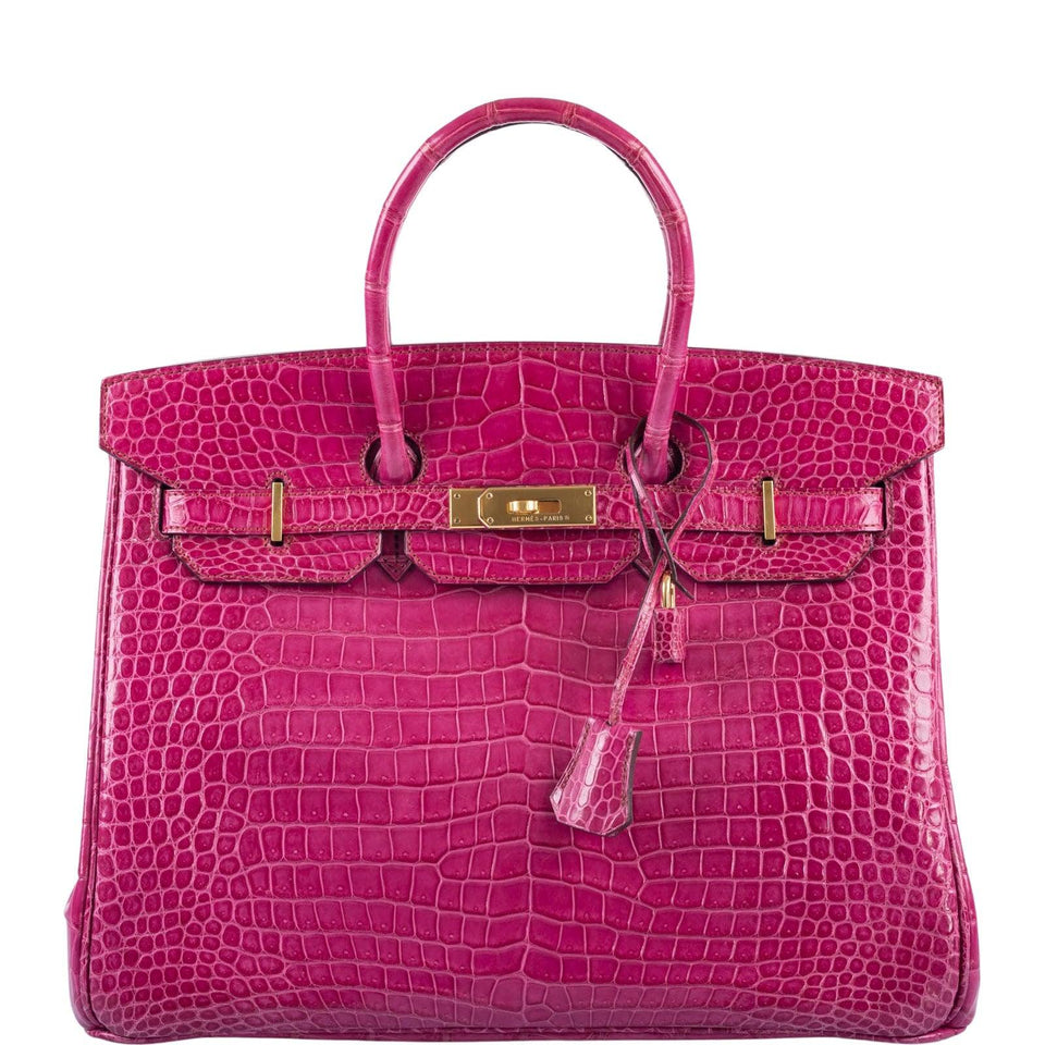Hermes Birkin 35 Fuchsia Porosus Crocodile with Gold Hardware