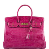 Hermes Birkin 35 Fuchsia Porosus Crocodile with Gold Hardware