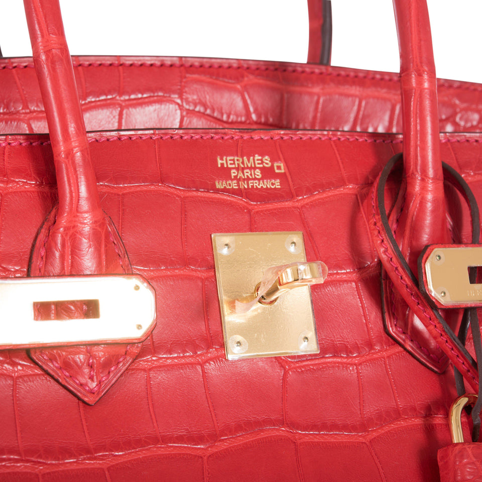 Hermes Birkin 35 Geranium Matte Alligator Gold Hardware