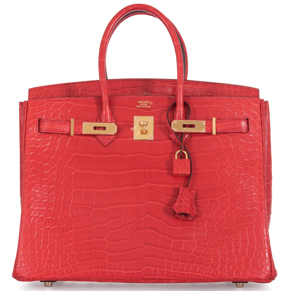 Hermes Birkin 35 Geranium Matte Alligator Gold Hardware