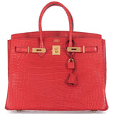 Hermes Birkin 35 Geranium Matte Alligator Gold Hardware