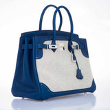 Hermes Birkin 35 Ghillies Bleu Saphir Swift And Toile Palladium Hardware