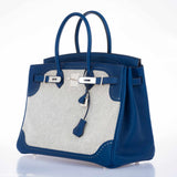 Hermes Birkin 35 Ghillies Bleu Saphir Swift And Toile Palladium Hardware
