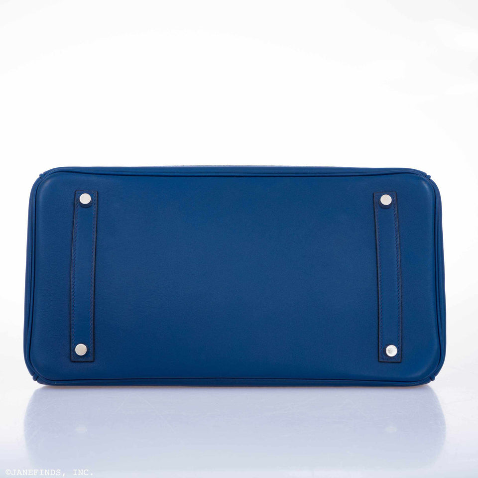 Hermes Birkin 35 Ghillies Bleu Saphir Swift And Toile Palladium Hardware