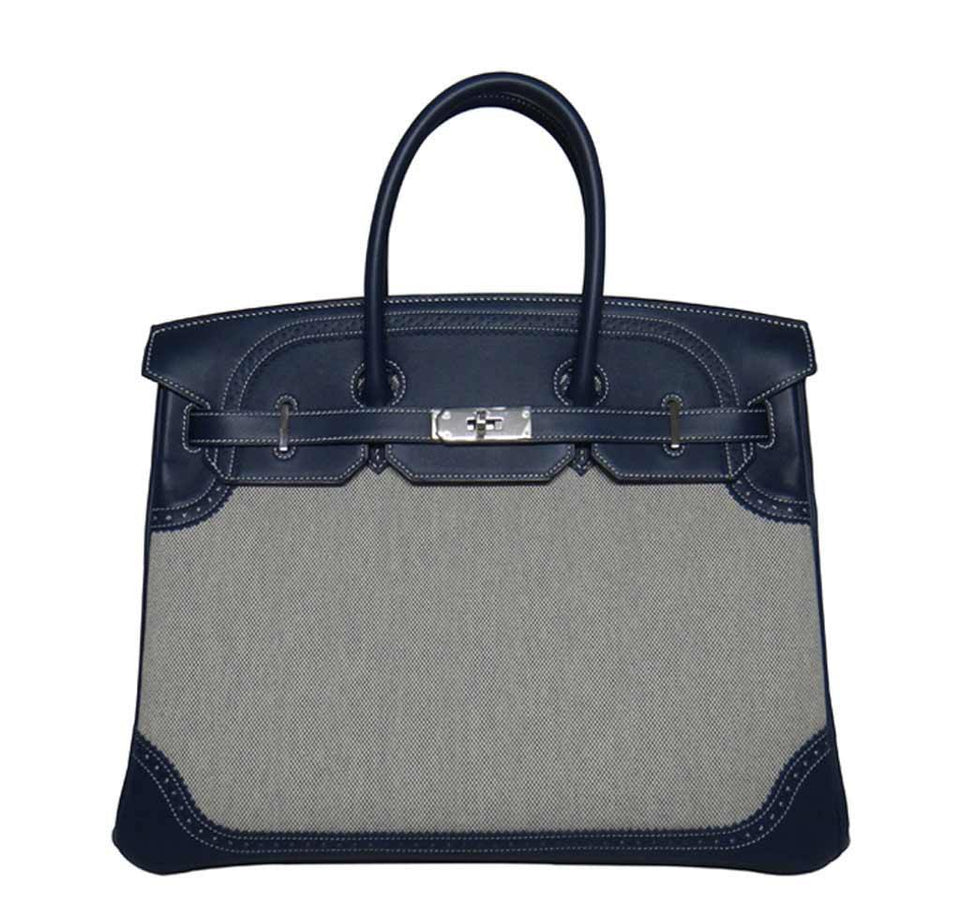HermesBirkin Ghillies 35 Bag Blue Toile