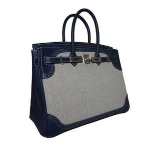 HermesBirkin Ghillies 35 Bag Blue Toile