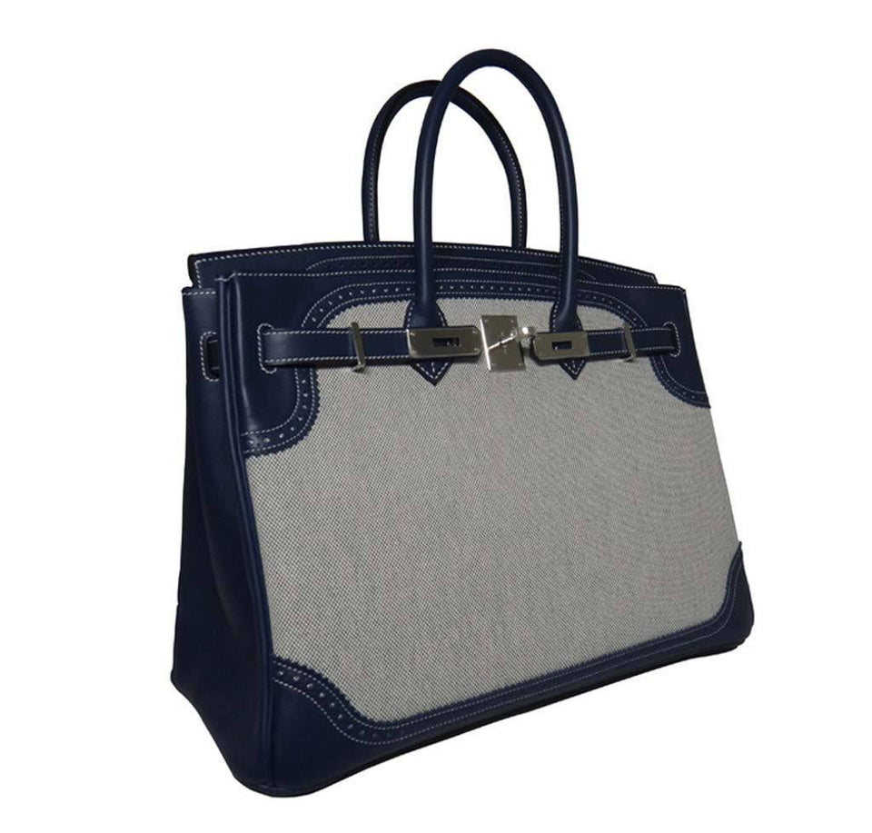 HermesBirkin Ghillies 35 Bag Blue Toile