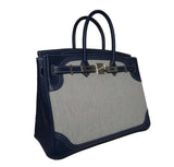 HermesBirkin Ghillies 35 Bag Blue Toile