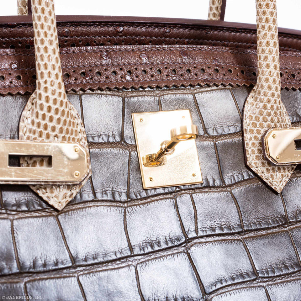 Hermes Birkin 35 Ghillies Grand Marriage Tri-Exotic Permabrass Hardware