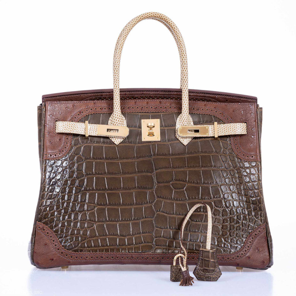 Hermes Birkin 35 Ghillies Grand Marriage Tri-Exotic Permabrass Hardware