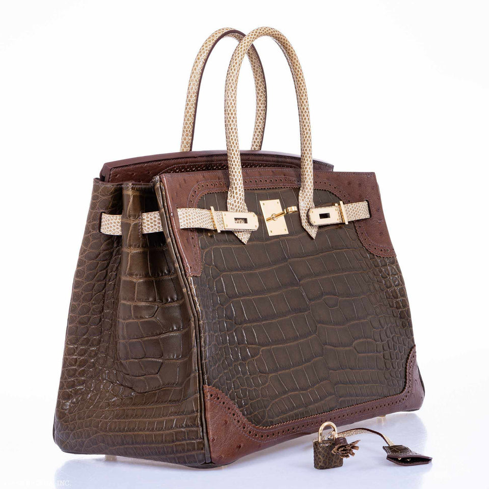 Hermes Birkin 35 Ghillies Grand Marriage Tri-Exotic Permabrass Hardware