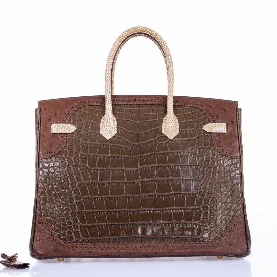Hermes Birkin 35 Ghillies Grand Marriage Tri-Exotic Permabrass Hardware