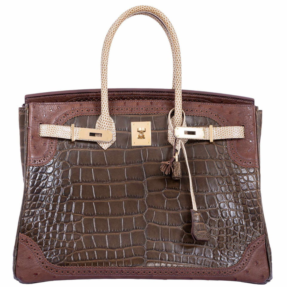 Hermes Birkin 35 Ghillies Grand Marriage Tri-Exotic Permabrass Hardware