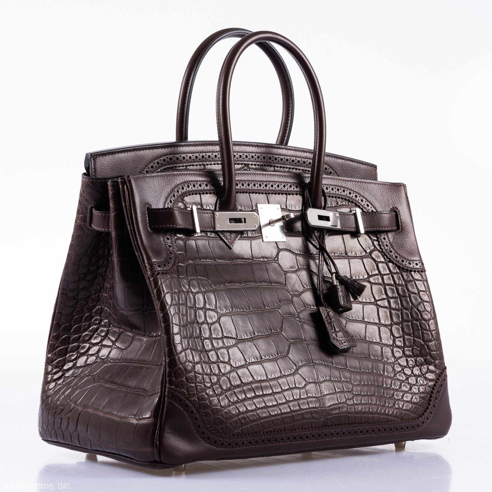 Hermes Birkin 35 Ghillies Matte Ébène Alligator Palladium Hardware