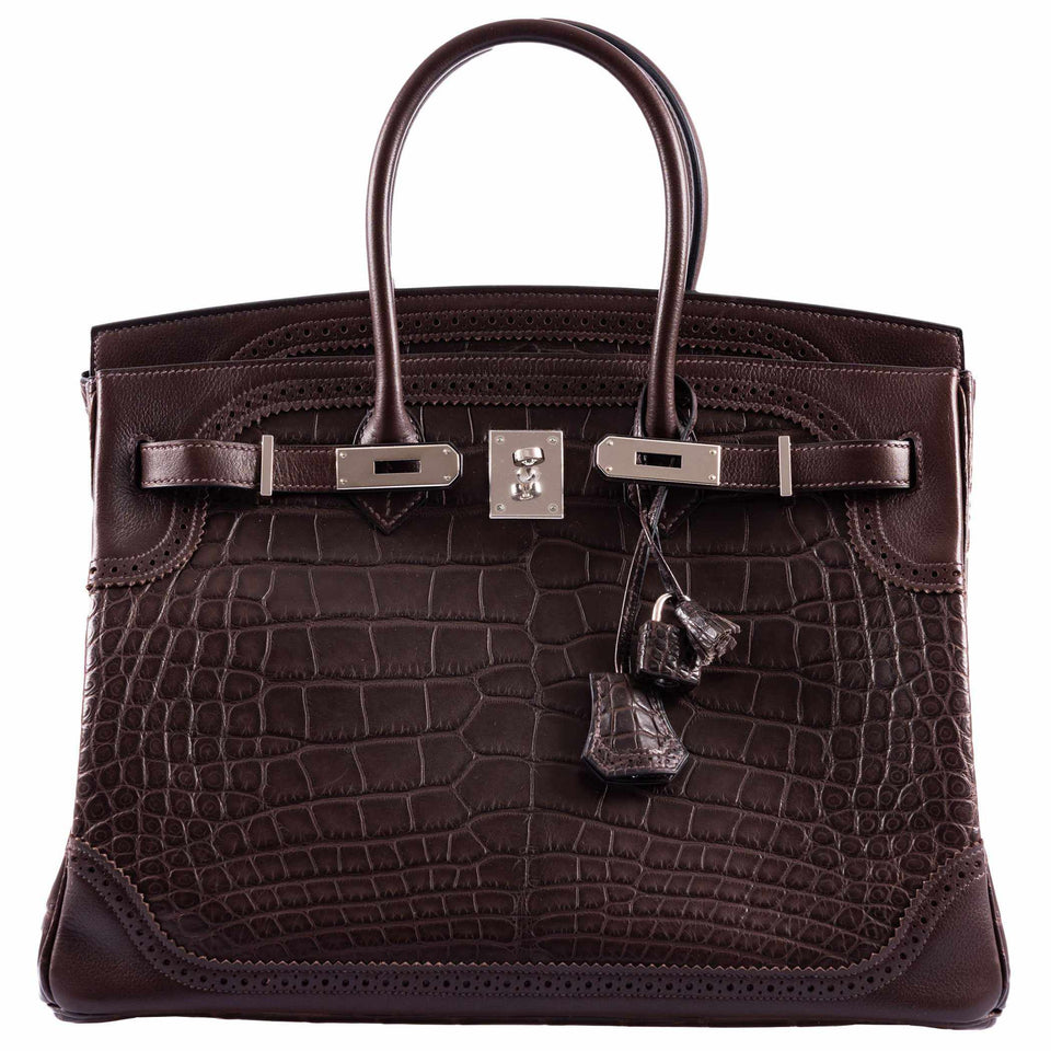 Hermes Birkin 35 Ghillies Matte Ébène Alligator Palladium Hardware
