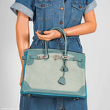 Hermes Birkin 35 Ghillies Turquoise, Ciel Evergrain, Veau Doblis Suede Palladium Hardware - Special Edition