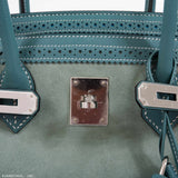 Hermes Birkin 35 Ghillies Turquoise, Ciel Evergrain, Veau Doblis Suede Palladium Hardware - Special Edition