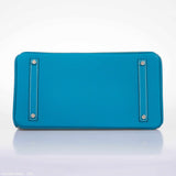 Hermes Birkin 35 Ghillies Turquoise, Ciel Evergrain, Veau Doblis Suede Palladium Hardware - Special Edition