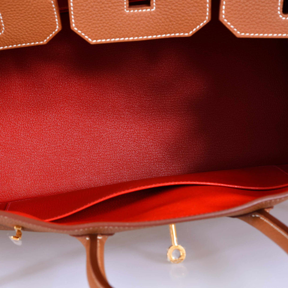 Hermes Birkin 35 Gold Verso Geranium Togo Gold Hardware
