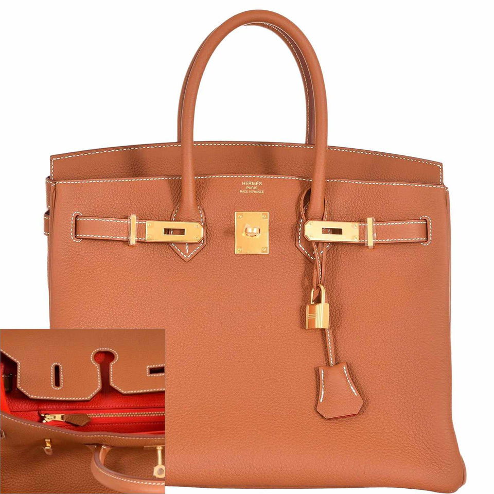 Hermes Birkin 35 Gold Verso Geranium Togo Gold Hardware