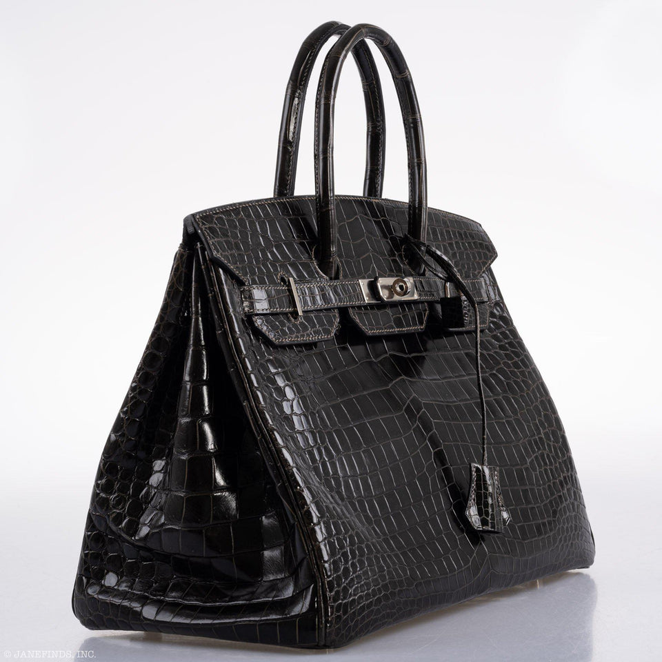 Hermes Birkin 35 Graphite Porosus Crocodile with Palladium Hardware