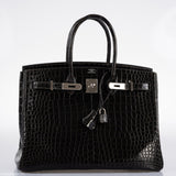 Hermes Birkin 35 Graphite Porosus Crocodile with Palladium Hardware