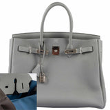 Hermes Birkin 35 Gris Mouette Verso Blue Agate Togo Palladium Hardware