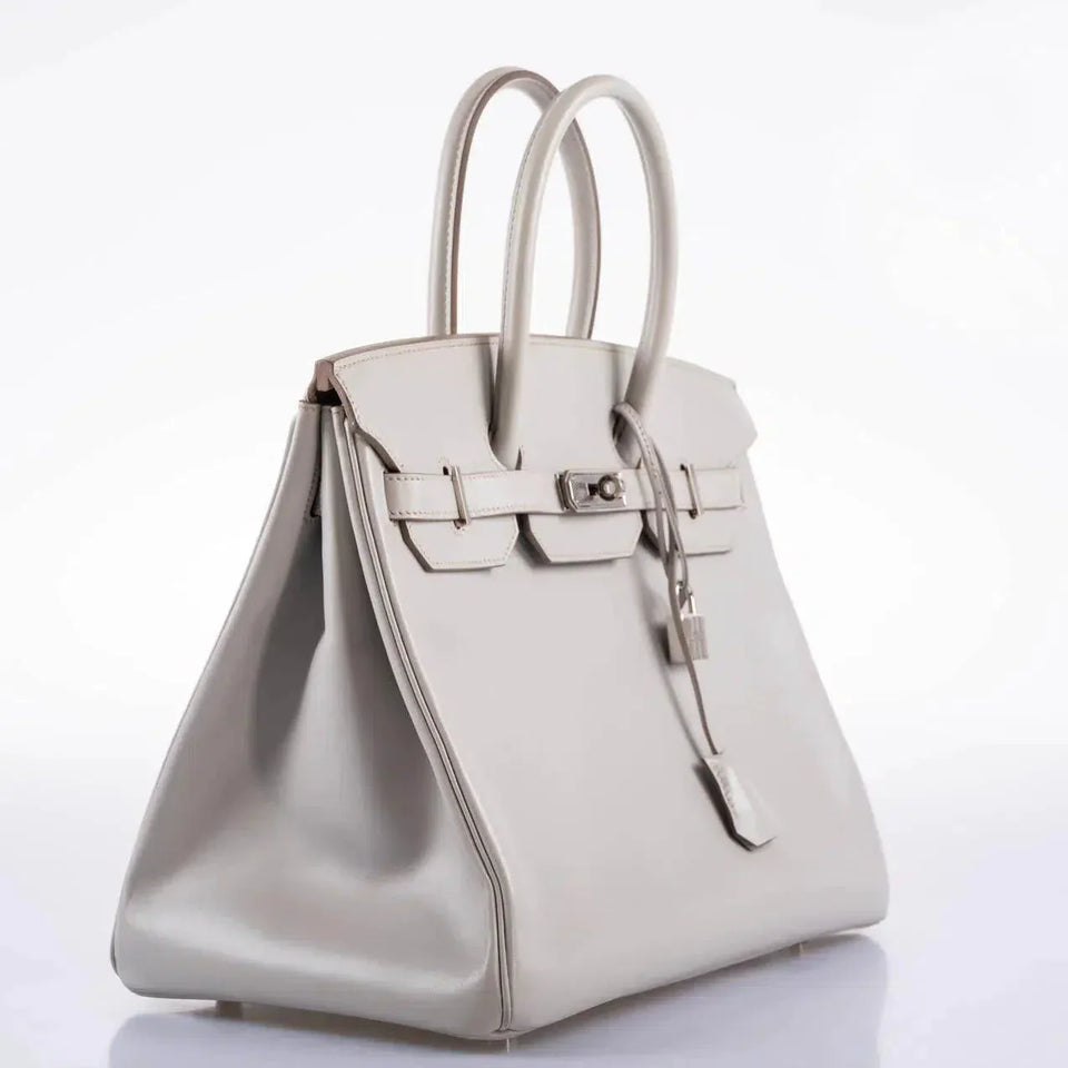 Hermes Birkin 35 Gris Perle Tadelakt Palladium Guilloche Hardware