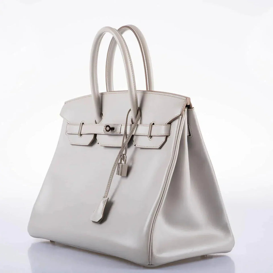 Hermes Birkin 35 Gris Perle Tadelakt Palladium Guilloche Hardware