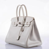 Hermes Birkin 35 Gris Perle Tadelakt Palladium Guilloche Hardware