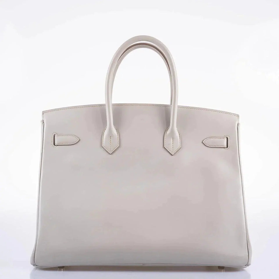 Hermes Birkin 35 Gris Perle Tadelakt Palladium Guilloche Hardware