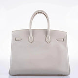 Hermes Birkin 35 Gris Perle Tadelakt Palladium Guilloche Hardware