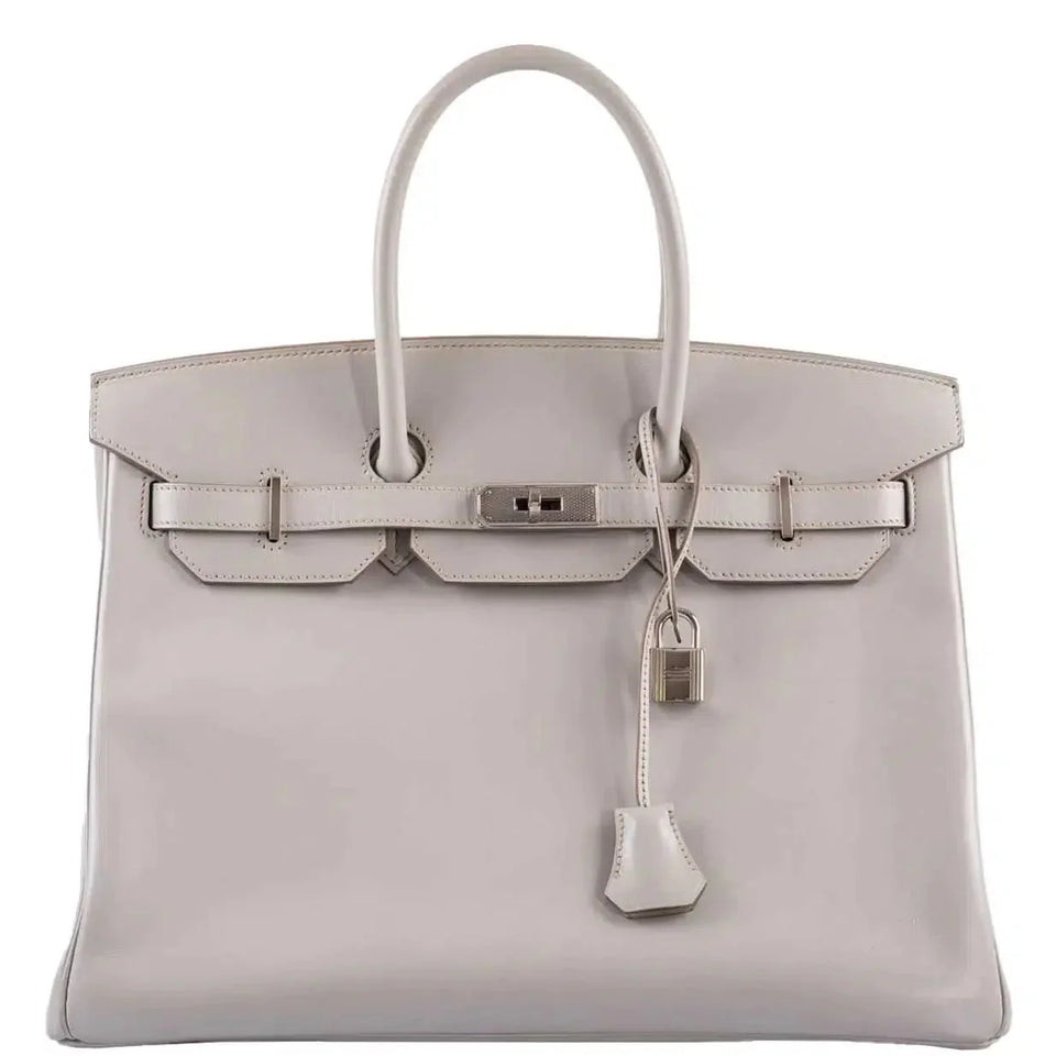 Hermes Birkin 35 Gris Perle Tadelakt Palladium Guilloche Hardware