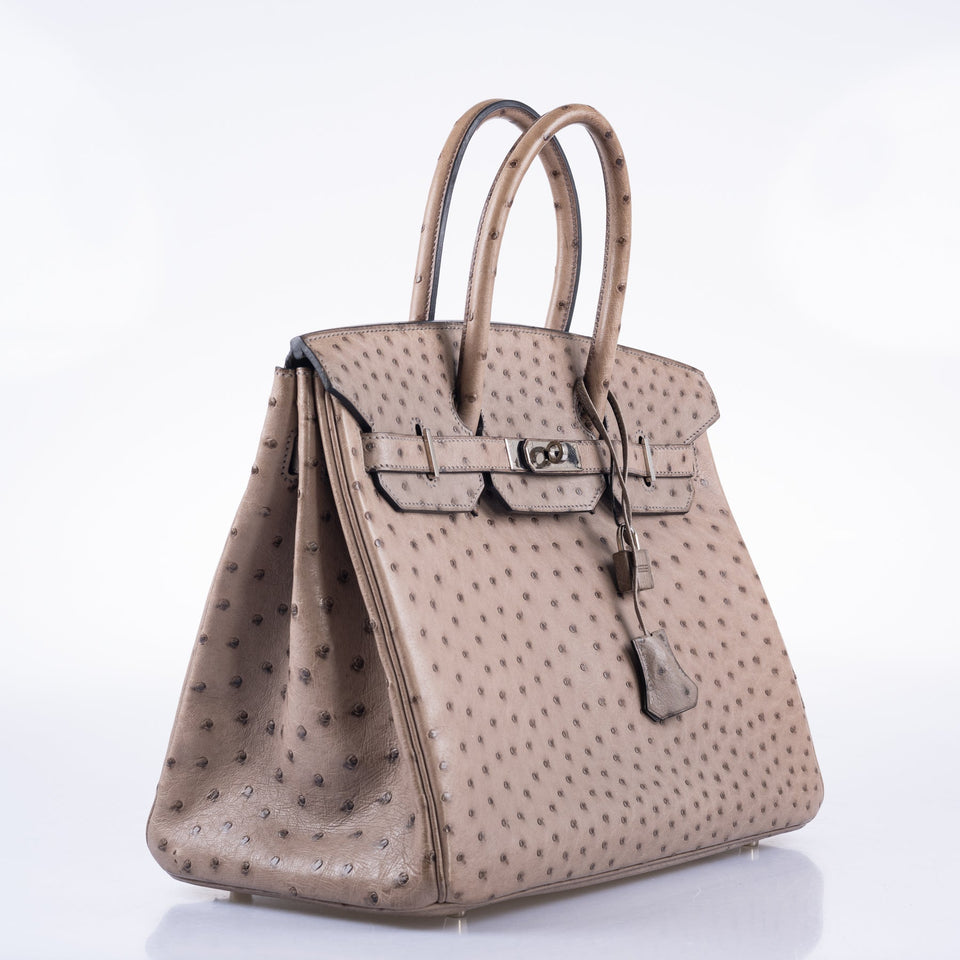 HermesBirkin 35 Gris Tourterelle Ostrich Palladium Hardware