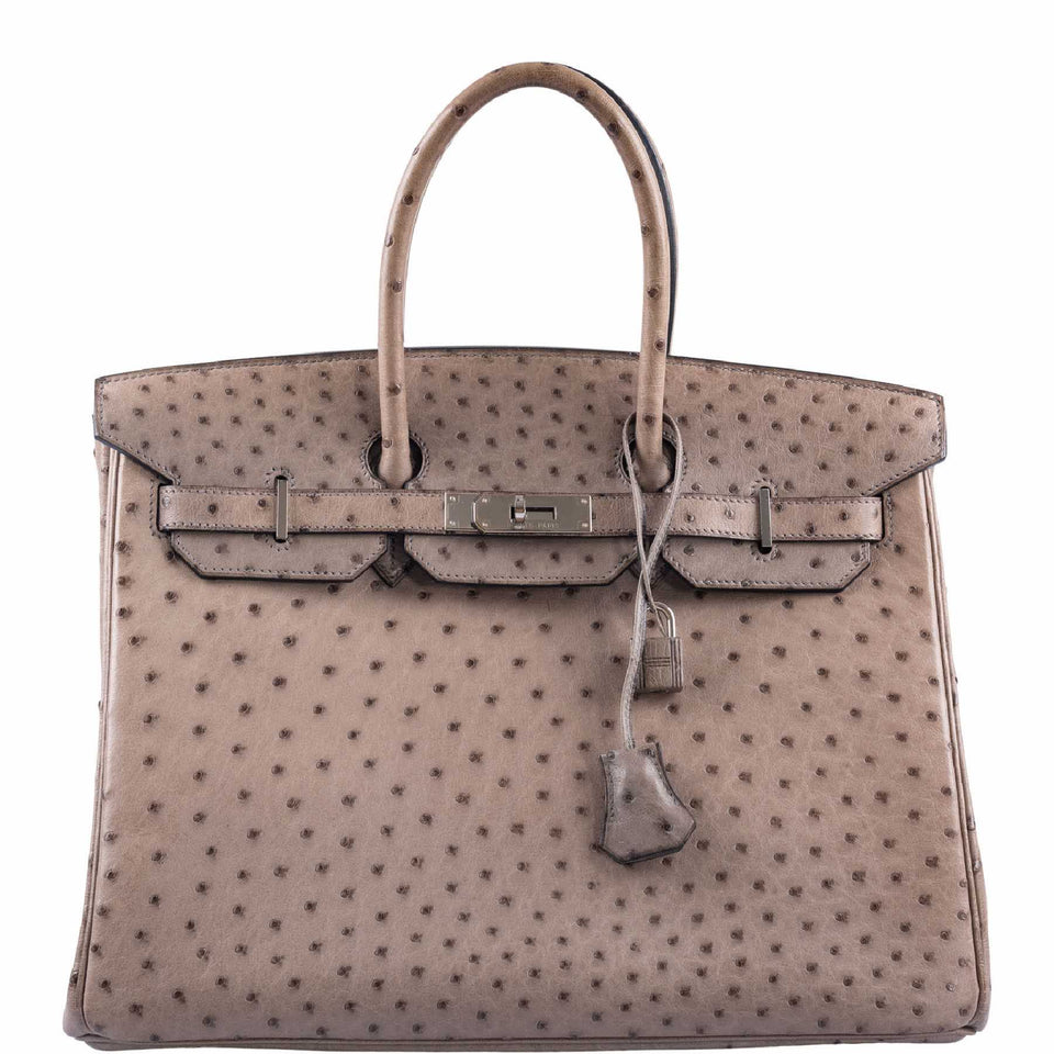 HermesBirkin 35 Gris Tourterelle Ostrich Palladium Hardware