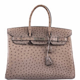HermesBirkin 35 Gris Tourterelle Ostrich Palladium Hardware
