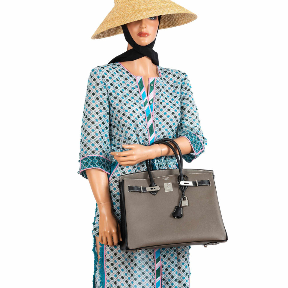 Hermes Birkin 35 HSS Bi-Color Etain & Black Epsom Brushed Palladium Hardware