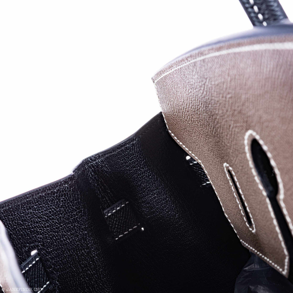 Hermes Birkin 35 HSS Bi-Color Etain & Black Epsom Brushed Palladium Hardware