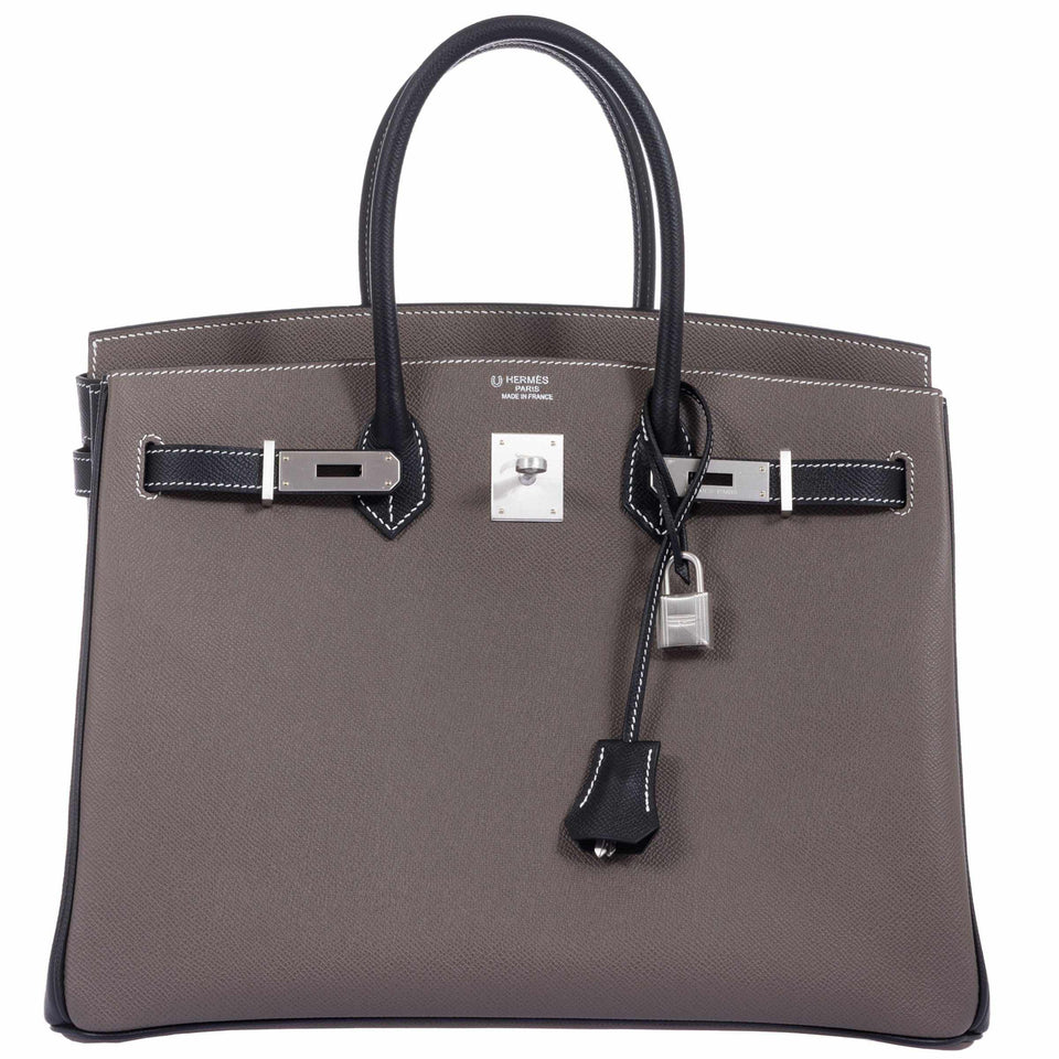 Hermes Birkin 35 HSS Bi-Color Etain & Black Epsom Brushed Palladium Hardware