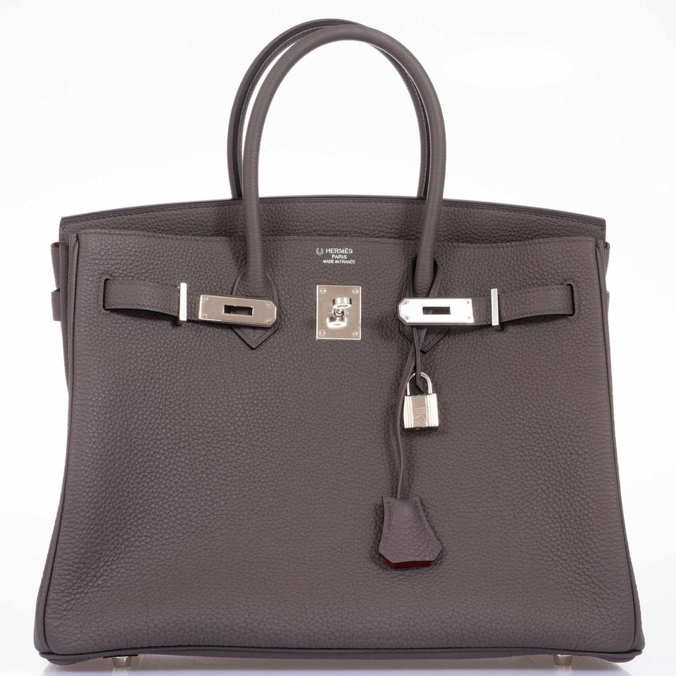 Hermes Birkin 35 HSS Bi-Color Etain & Rouge Vif Togo Palladium Hardware
