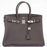 Hermes Birkin 35 HSS Bi-Color Etain & Rouge Vif Togo Palladium Hardware
