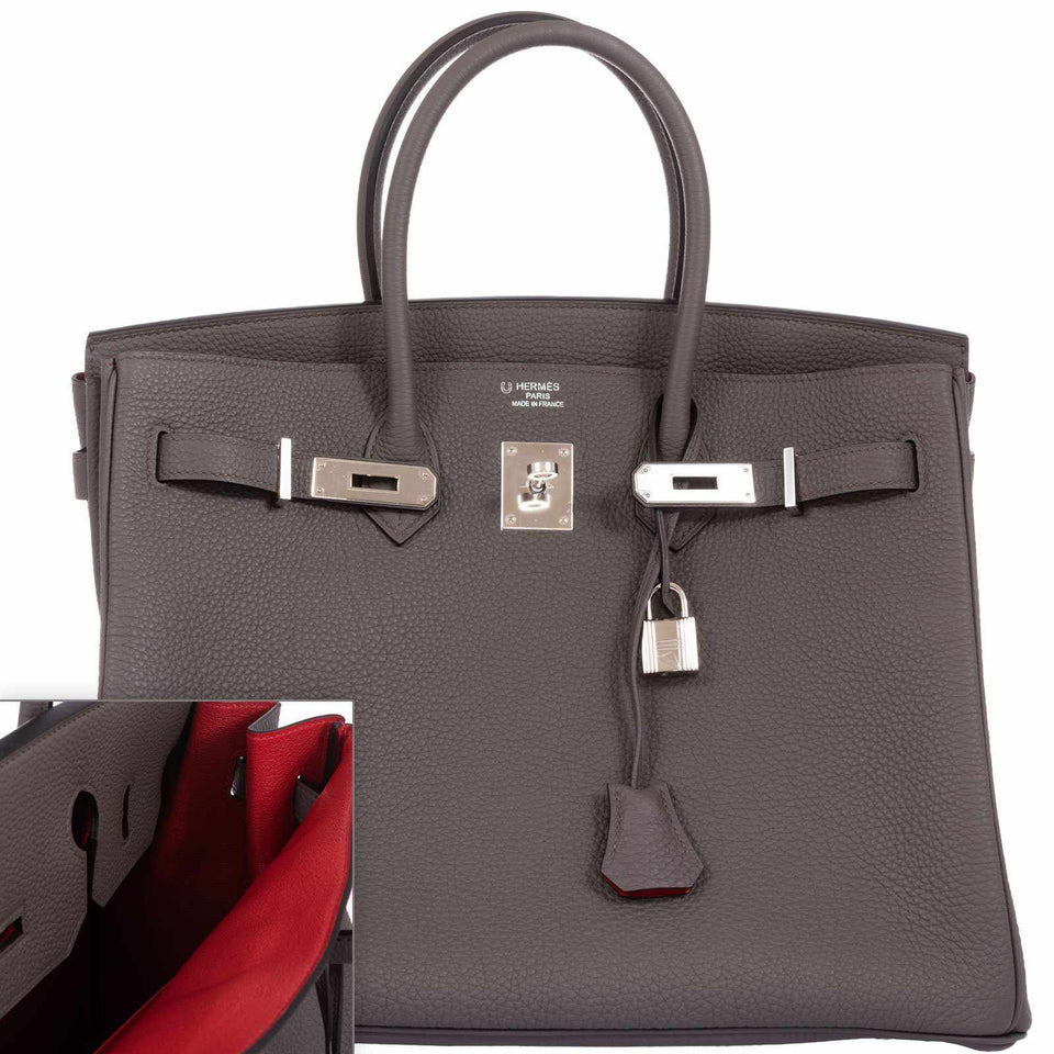 Hermes Birkin 35 HSS Bi-Color Etain & Rouge Vif Togo Palladium Hardware