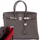 Hermes Birkin 35 HSS Bi-Color Etain & Rouge Vif Togo Palladium Hardware