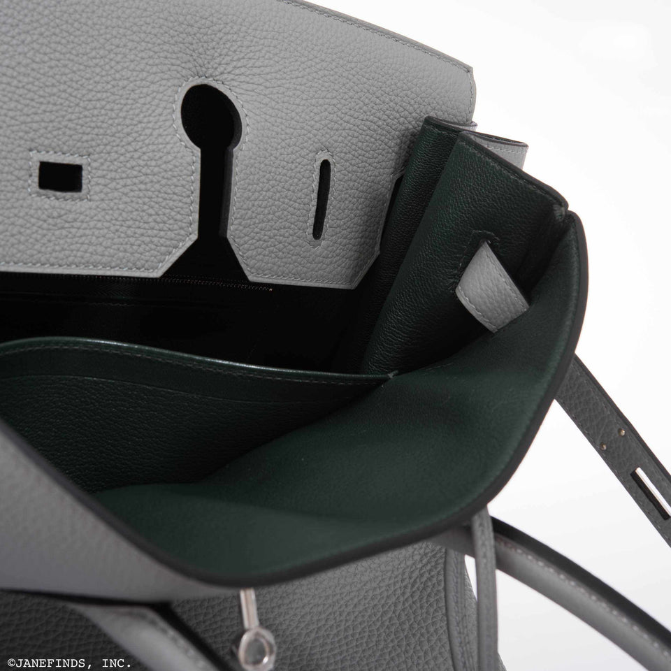 Hermes Birkin 35 HSS Bi-Color Gris Mouette & Vert Fonce Togo Palladium Hardware