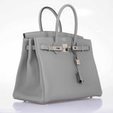 Hermes Birkin 35 HSS Bi-Color Gris Mouette & Vert Fonce Togo Palladium Hardware