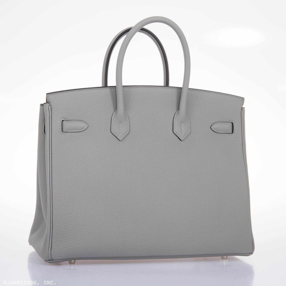 Hermes Birkin 35 HSS Bi-Color Gris Mouette & Vert Fonce Togo Palladium Hardware