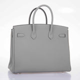 Hermes Birkin 35 HSS Bi-Color Gris Mouette & Vert Fonce Togo Palladium Hardware