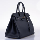 Hermes Birkin 35 HSS Blue Nuit Outside & Gris Etain Inside Togo Palladium Hardware - 2020, Y